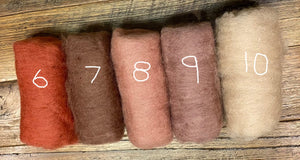 100% wool mini felt batts (wool roving) single colours