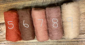 100% wool mini felt batts (wool roving) single colours