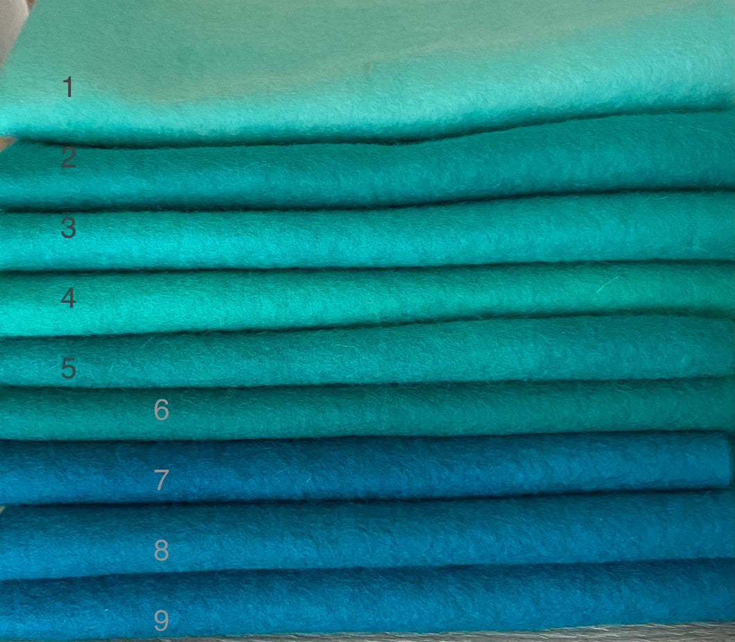 Hand dyed 100% wool felt -  Teal, aqua-turquoise