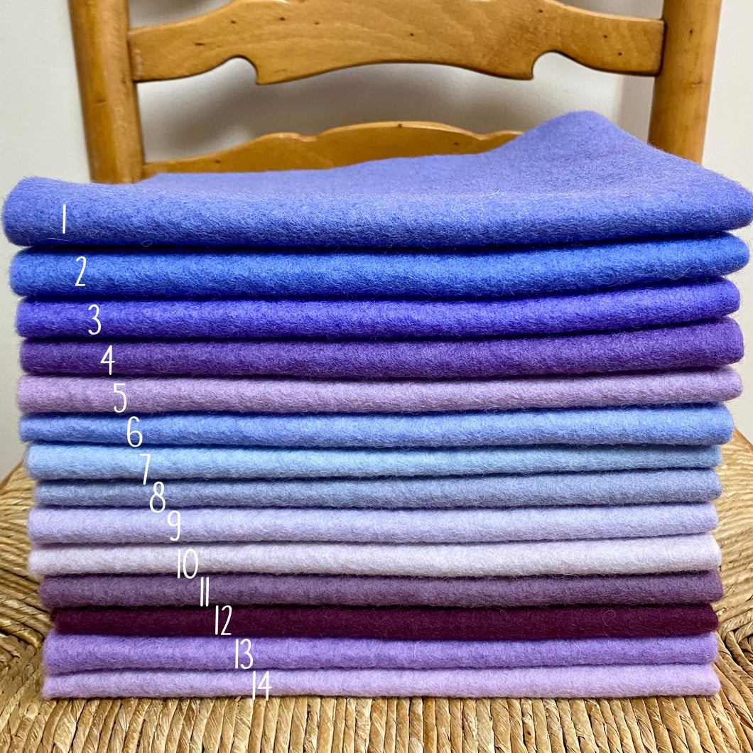Hand dyed 100% wool felt - Purple tones
