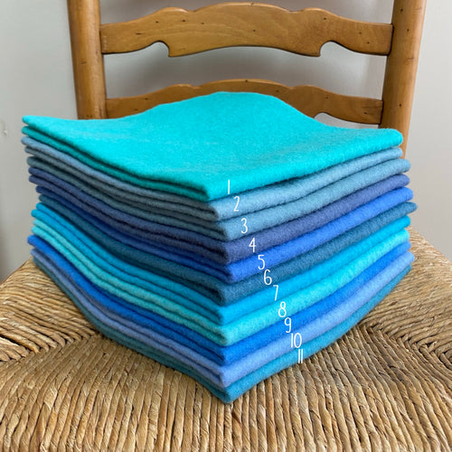 Hand dyed 100% wool felt - Turquoise, Teal, and Blue Tones