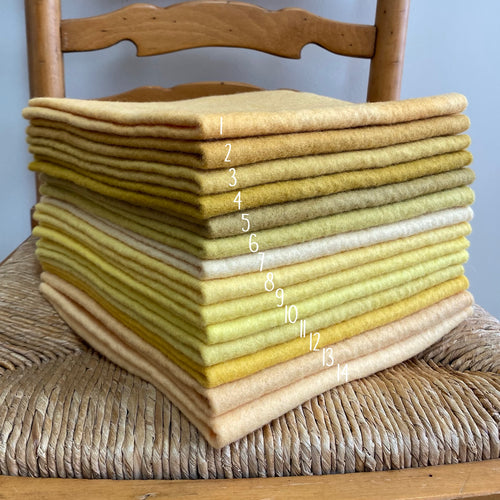 Hand dyed 100% wool felt - Yellow and Mustard Tones