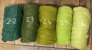 100% wool mini felt batts (wool roving) single colours