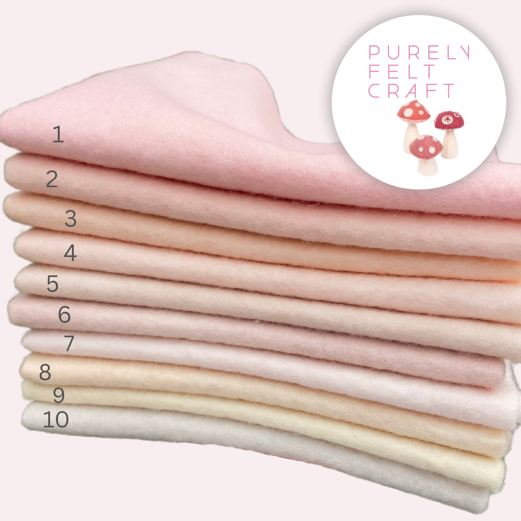 Hand dyed 100% wool felt - soft tones