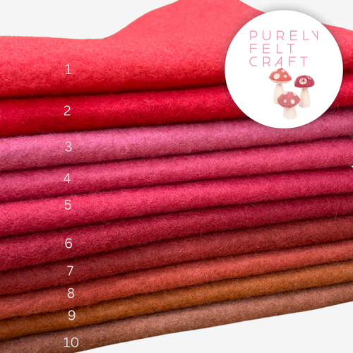 Hand dyed 100% wool felt - Reds