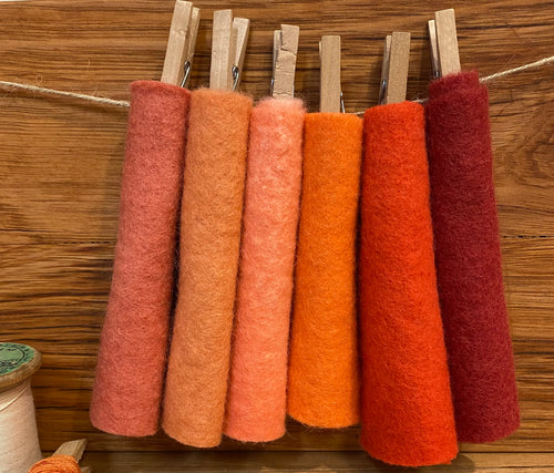 Hand dyed 100% wool felt -Orange and ruby red felt