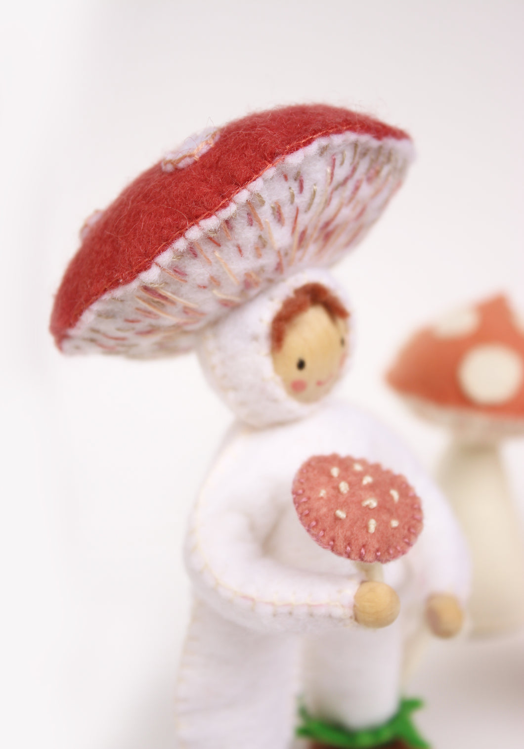 Hand made toadstool lady with 3 toadstools