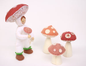 Hand made toadstool lady with 3 toadstools