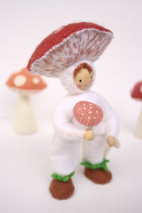 Hand made toadstool lady with 3 toadstools